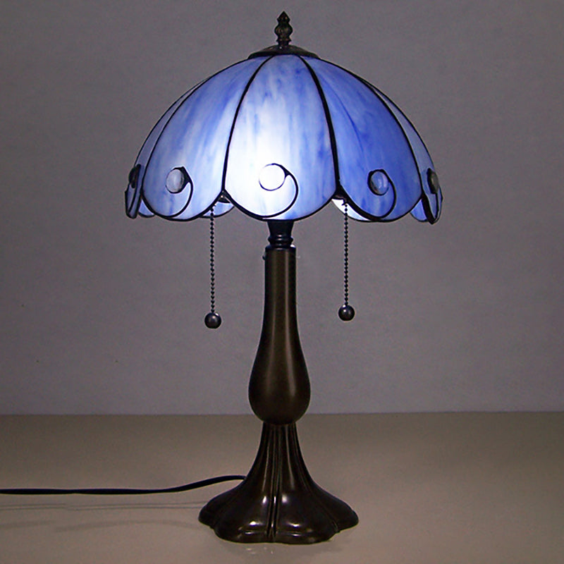 Blue Glass Scalloped Table Lighting Art Deco Tiffany 1 Light Table Lamp for Coffee Shop Blue Clearhalo 'Lamps' 'Table Lamps' Lighting' 171465