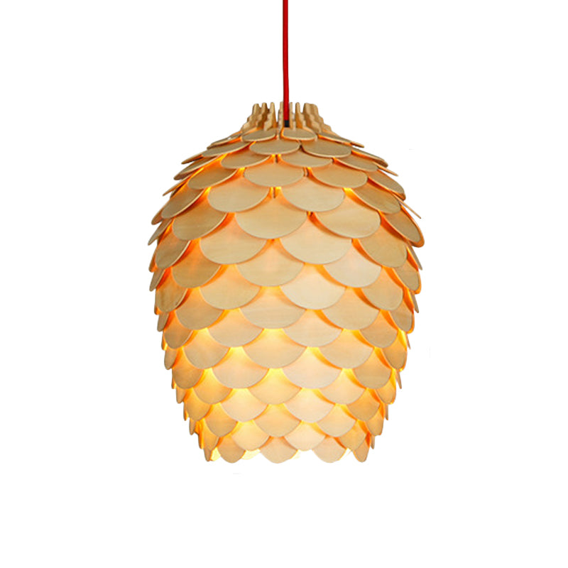 Wooden Pine Cone Hanging Light Fixture Countryside 12