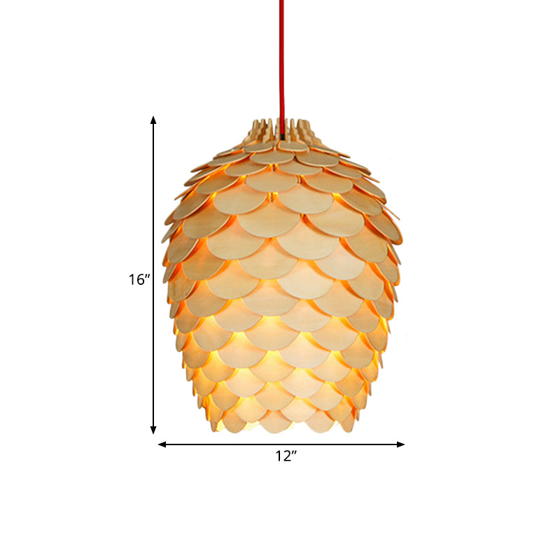 Wooden Pine Cone Hanging Light Fixture Countryside 12