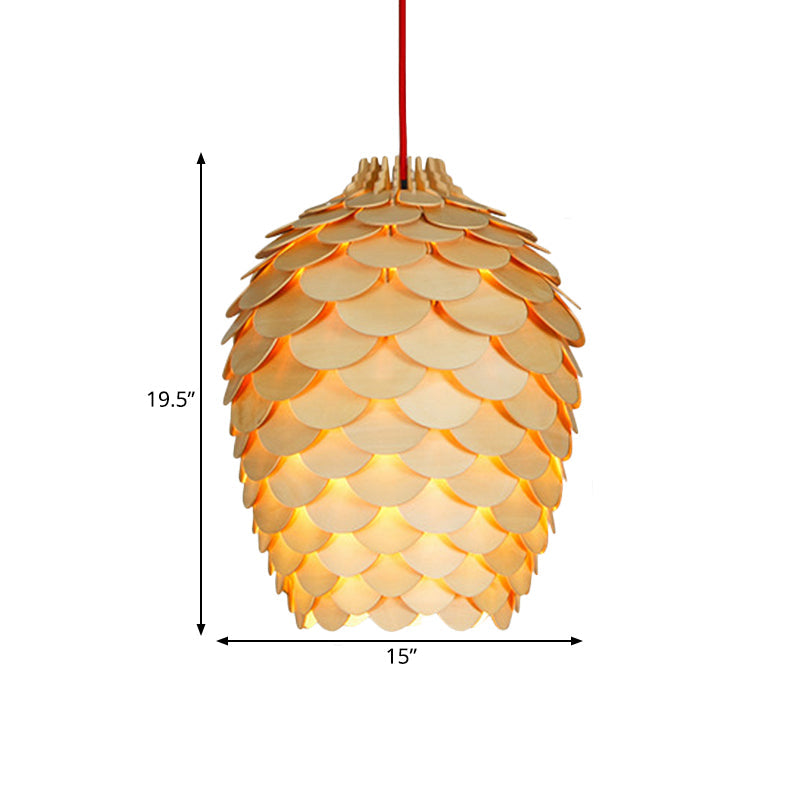 Wooden Pine Cone Hanging Light Fixture Countryside 12