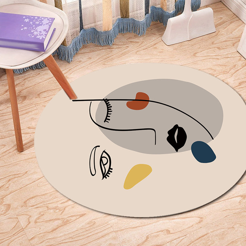 Ivory Irregular Bedroom Rug Novelty Abstract Face Pattern Area Rug Polyester Anti-Slip Backing Carpet Clearhalo 'Area Rug' 'Rug' 1714975