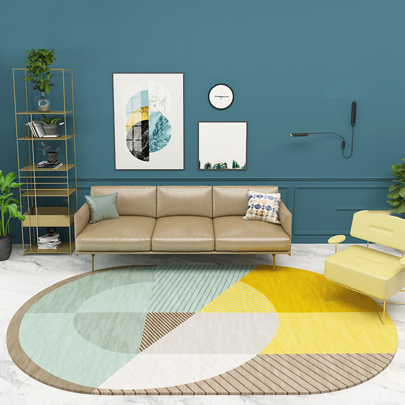 Scandinavian Novelty Rug in Green and Orange Color Block Geometric Pattern Rug Polyester Anti-Slip Carpet for Home Decor Clearhalo 'Area Rug' 'Rug' 1714992