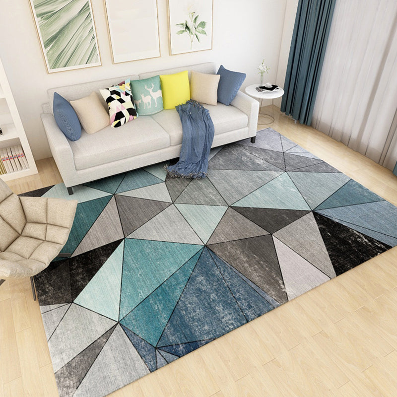 Grey and Blue Bedroom Rug Modern Colorblock Geometry Pattern Area Rug Polyester Pet Friendly Carpet Dark Gray Clearhalo 'Area Rug' 'Modern' 'Rugs' Rug' 1715027