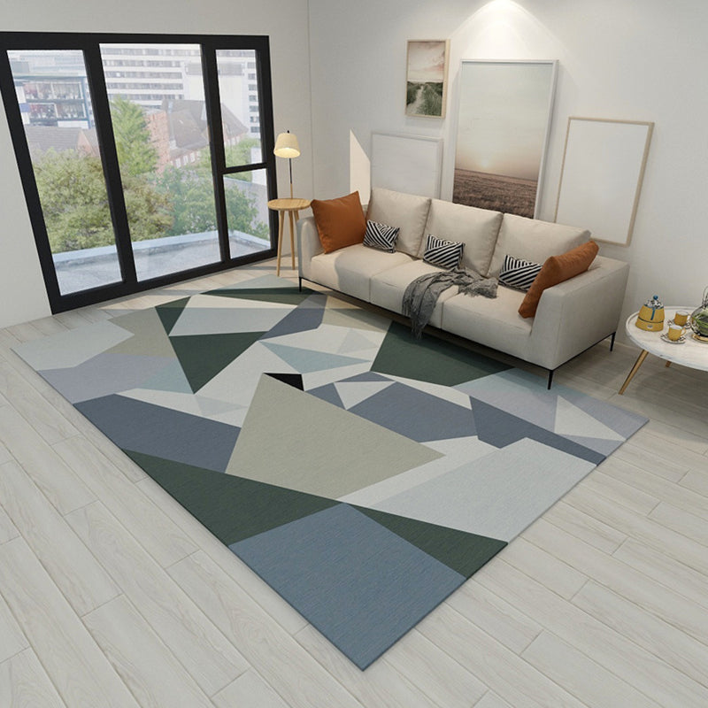 Grey and Blue Bedroom Rug Modern Colorblock Geometry Pattern Area Rug Polyester Pet Friendly Carpet Blue Clearhalo 'Area Rug' 'Modern' 'Rugs' Rug' 1715033