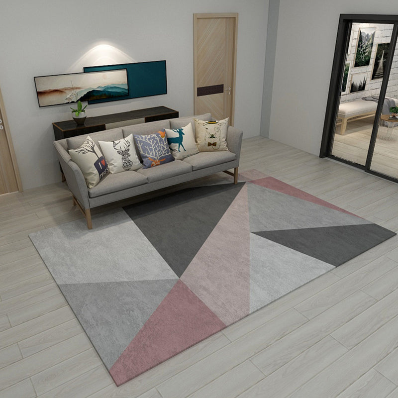 Grey and Blue Bedroom Rug Modern Colorblock Geometry Pattern Area Rug Polyester Pet Friendly Carpet Red Clearhalo 'Area Rug' 'Modern' 'Rugs' Rug' 1715035