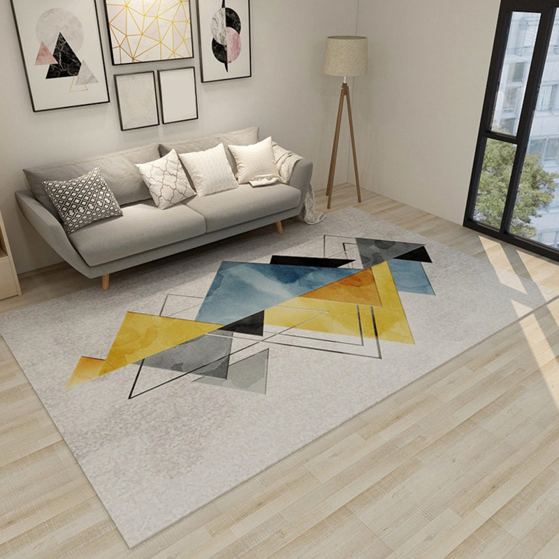 Grey and Blue Bedroom Rug Modern Colorblock Geometry Pattern Area Rug Polyester Pet Friendly Carpet Yellow Clearhalo 'Area Rug' 'Modern' 'Rugs' Rug' 1715036