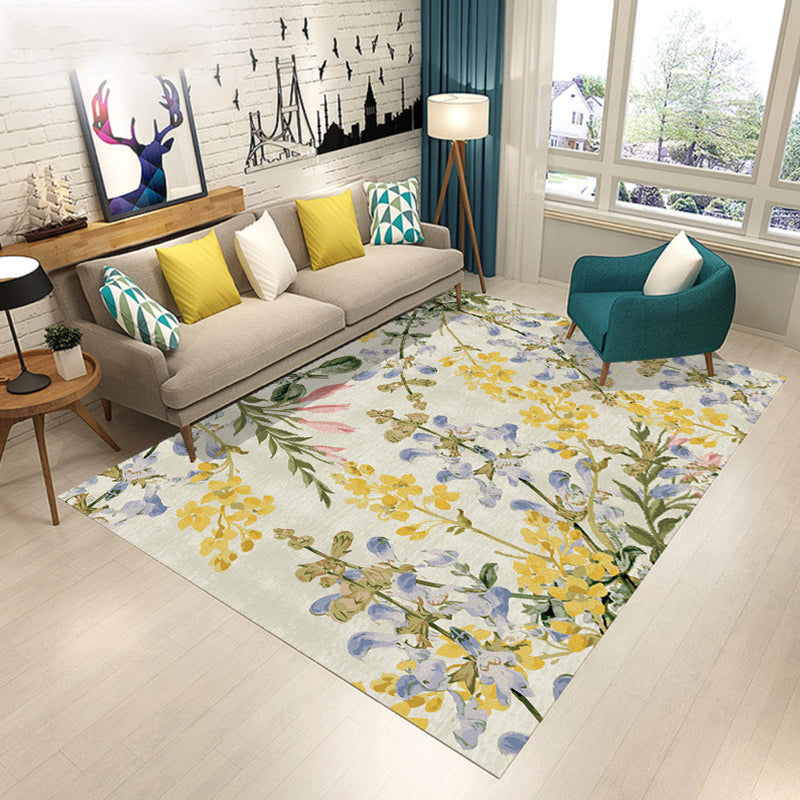 Contemporary Modern Rug in Green and Yellow Botanical Floral Leaf Pattern Rug Polyester Washable Carpet for Home Decor Yellow Clearhalo 'Area Rug' 'Modern' 'Rugs' Rug' 1715075