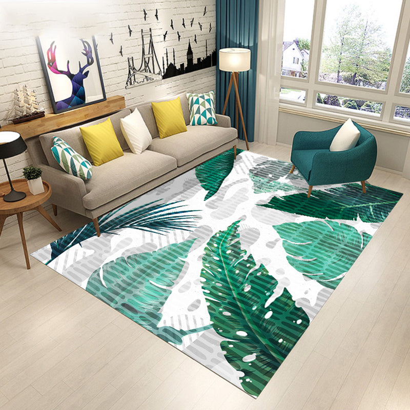 Contemporary Modern Rug in Green and Yellow Botanical Floral Leaf Pattern Rug Polyester Washable Carpet for Home Decor Green Clearhalo 'Area Rug' 'Modern' 'Rugs' Rug' 1715076