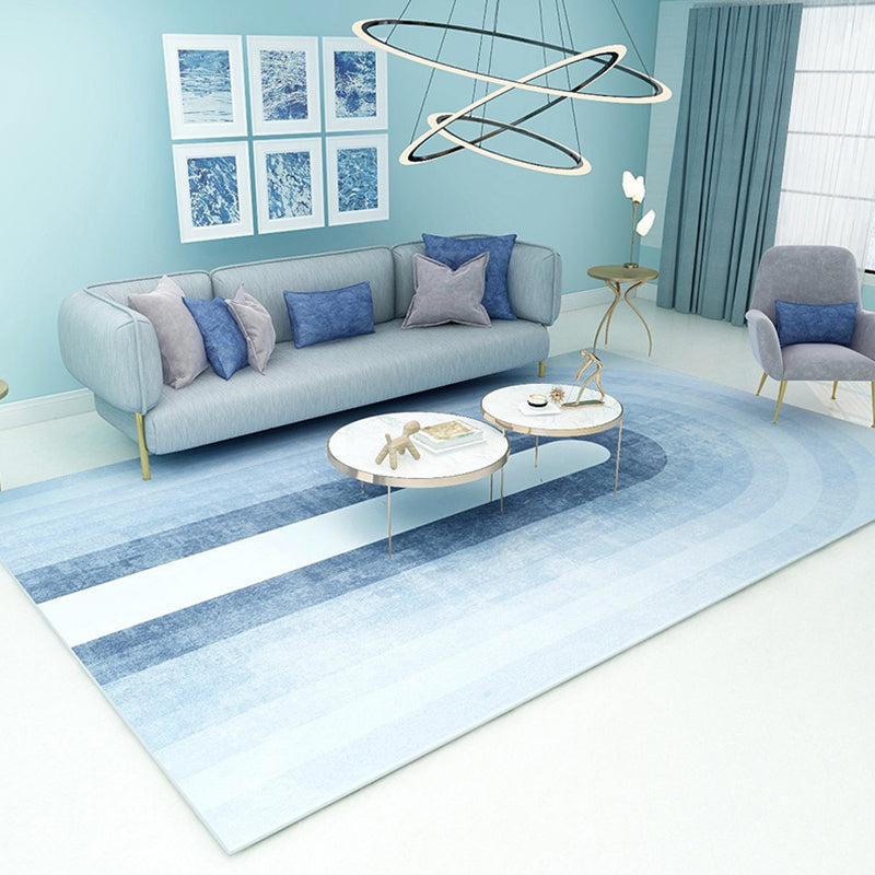 Minimalist Modern Rug in White and Blue Color Block Stripe Pattern Rug Polyester Non-Slip Carpet for Home Decoration Light Blue Clearhalo 'Area Rug' 'Modern' 'Rugs' Rug' 1715227