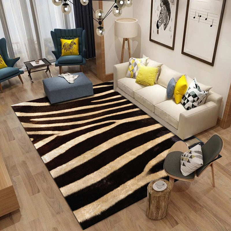 Modern Living Room Rug in Black and Orange Animal Giraffe Tiger Leopard Print Rug Polyester Non-Slip Area Rug Black Clearhalo 'Area Rug' 'Modern' 'Rugs' Rug' 1715246