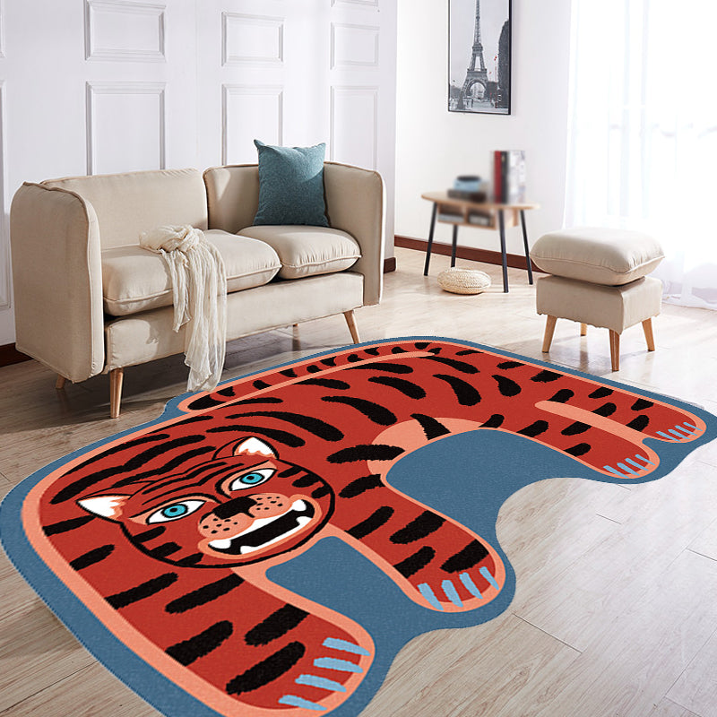 Kids Irregular Bedroom Rug in Red and Brown Animal Tiger Lion Leopard Print Rug Polyester Non-Slip Backing Area Rug Clearhalo 'Area Rug' 'Rug' 1715310