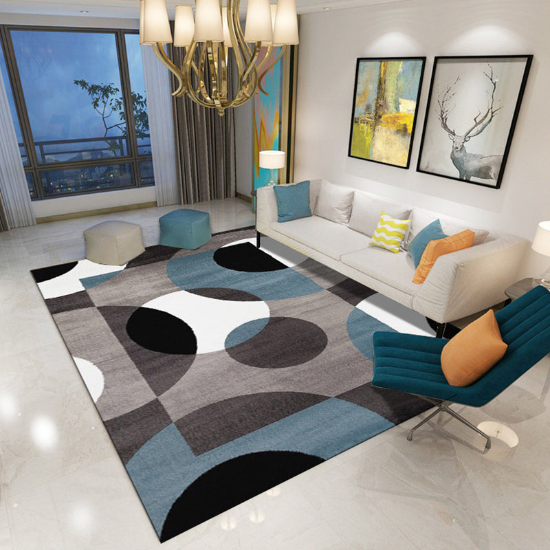 Modern Living Room Rug in Blue and Brown Color Block Irregular Shape Print Rug Polyester Pet Friendly Area Rug Dark Brown Clearhalo 'Area Rug' 'Modern' 'Rugs' Rug' 1715362