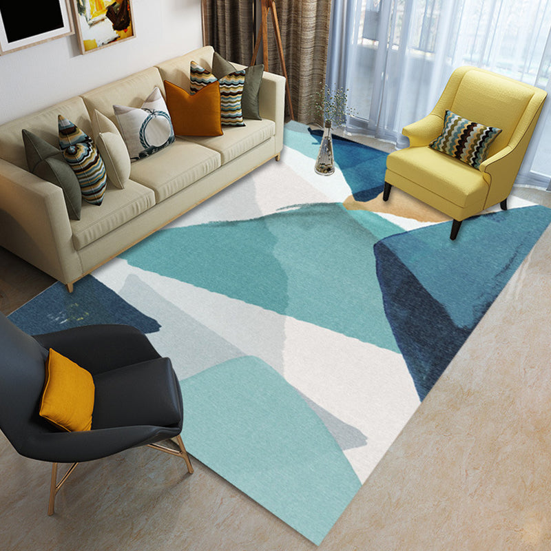 Nordic Modern Rug in Ivory and Blue Color Block Irregular Shape Pattern Rug Polyester Washable Carpet for Home Decor Green Clearhalo 'Area Rug' 'Modern' 'Rugs' Rug' 1715418