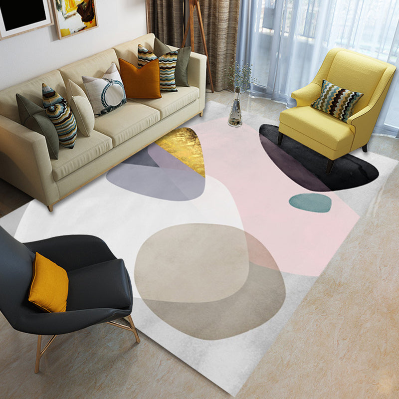 Nordic Modern Rug in Ivory and Blue Color Block Irregular Shape Pattern Rug Polyester Washable Carpet for Home Decor Pink Clearhalo 'Area Rug' 'Modern' 'Rugs' Rug' 1715419