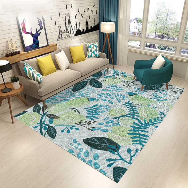 Blue and Brown Bedroom Rug Modern Botanical Flower Leaf Pattern Area Rug Polyester Pet Friendly Carpet Blue Clearhalo 'Area Rug' 'Modern' 'Rugs' Rug' 1715450