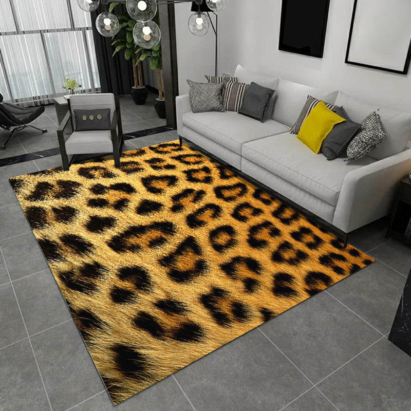 Black and Brown Bedroom Rug Modern Animal Leopard Tiger Pattern Area Rug Polyester Anti-Slip Backing Carpet Yellow Clearhalo 'Area Rug' 'Modern' 'Rugs' Rug' 1715490