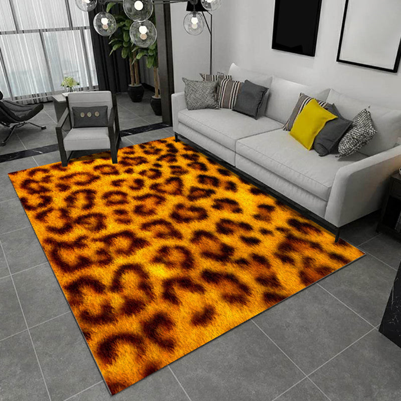 Black and Brown Bedroom Rug Modern Animal Leopard Tiger Pattern Area Rug Polyester Anti-Slip Backing Carpet Yellow-Red Clearhalo 'Area Rug' 'Modern' 'Rugs' Rug' 1715491