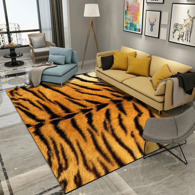 Black and Brown Bedroom Rug Modern Animal Leopard Tiger Pattern Area Rug Polyester Anti-Slip Backing Carpet Brown Clearhalo 'Area Rug' 'Modern' 'Rugs' Rug' 1715492