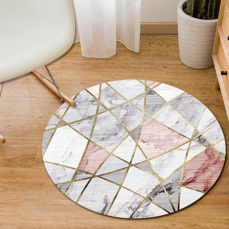 Contemporary Modern Rug in Grey and Blue Color Block Geometry Pattern Rug Polyester Anti-Slip Carpet for Home Decor Pink Clearhalo 'Area Rug' 'Modern' 'Rugs' Rug' 1715570