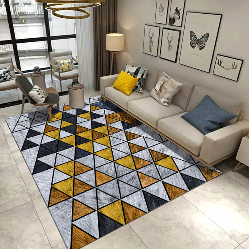 Modern Living Room Rug in Grey and Blue Geometric Triangle Hexagon Print Rug Polyester Anti-Slip Area Rug Gold Clearhalo 'Area Rug' 'Modern' 'Rugs' Rug' 1715619