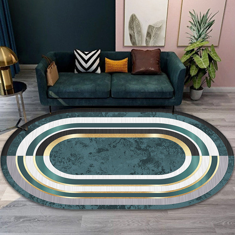 Novelty Living Room Rug in Green Color Block Oval Print Rug Polyester Machine Washable Area Rug Green Clearhalo 'Area Rug' 'Rug' 1715721