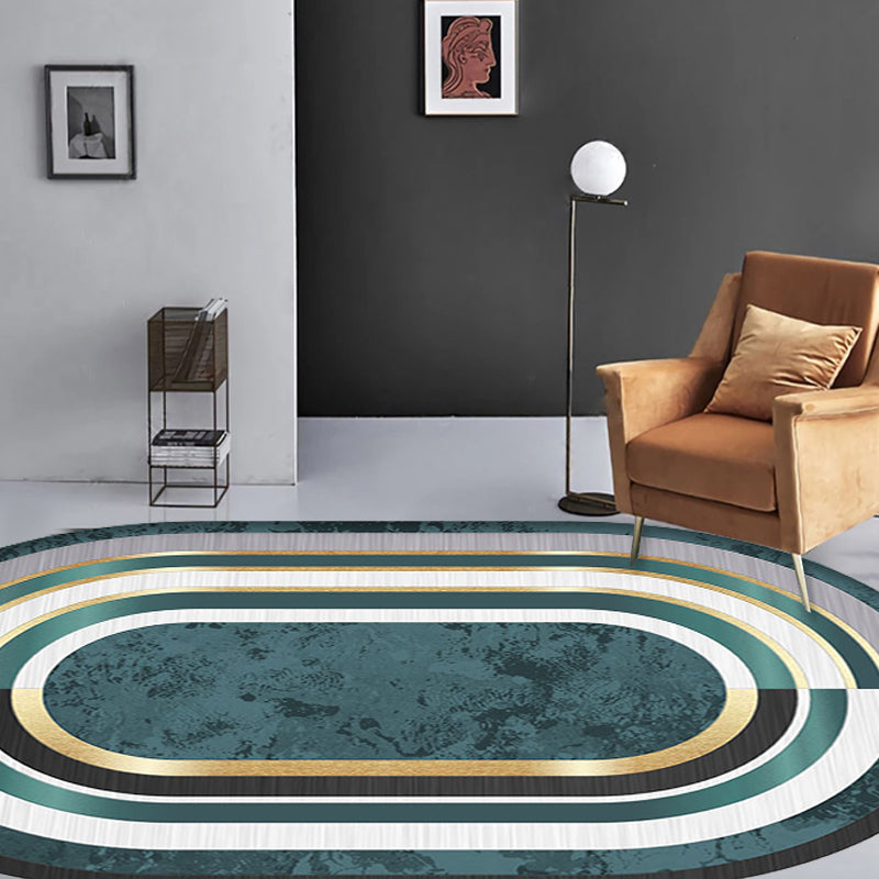 Novelty Living Room Rug in Green Color Block Oval Print Rug Polyester Machine Washable Area Rug Clearhalo 'Area Rug' 'Rug' 1715722