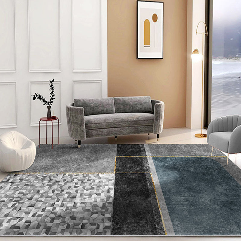 Contemporary Colorblock Rug Blue Polyester Rug Anti-Slip Backing Pet Friendly Area Rug for Living Room Dark Gray Clearhalo 'Area Rug' 'Modern' 'Rugs' Rug' 1716145