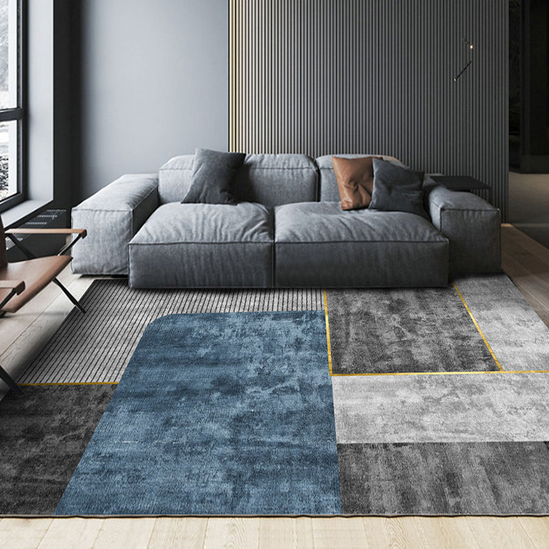 Contemporary Colorblock Rug Blue Polyester Rug Anti-Slip Backing Pet Friendly Area Rug for Living Room Blue Clearhalo 'Area Rug' 'Modern' 'Rugs' Rug' 1716153