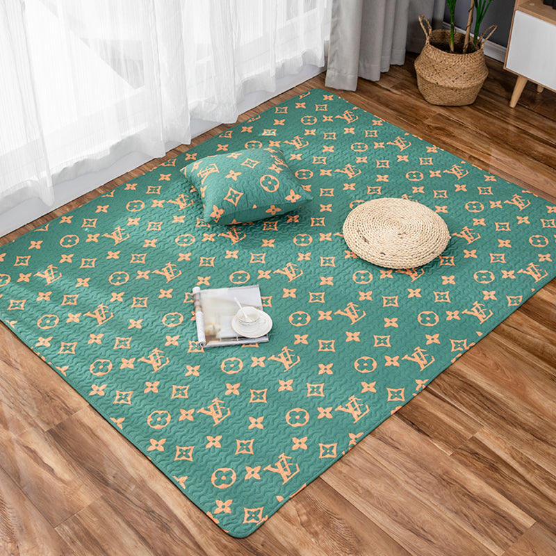 Kids Strawberry Pattern Rug Yellow and Green Cotton Rug Washable Pet Friendly Non-Slip Area Rug for Child's Bedroom Green Clearhalo 'Area Rug' 'Rug' 1716160