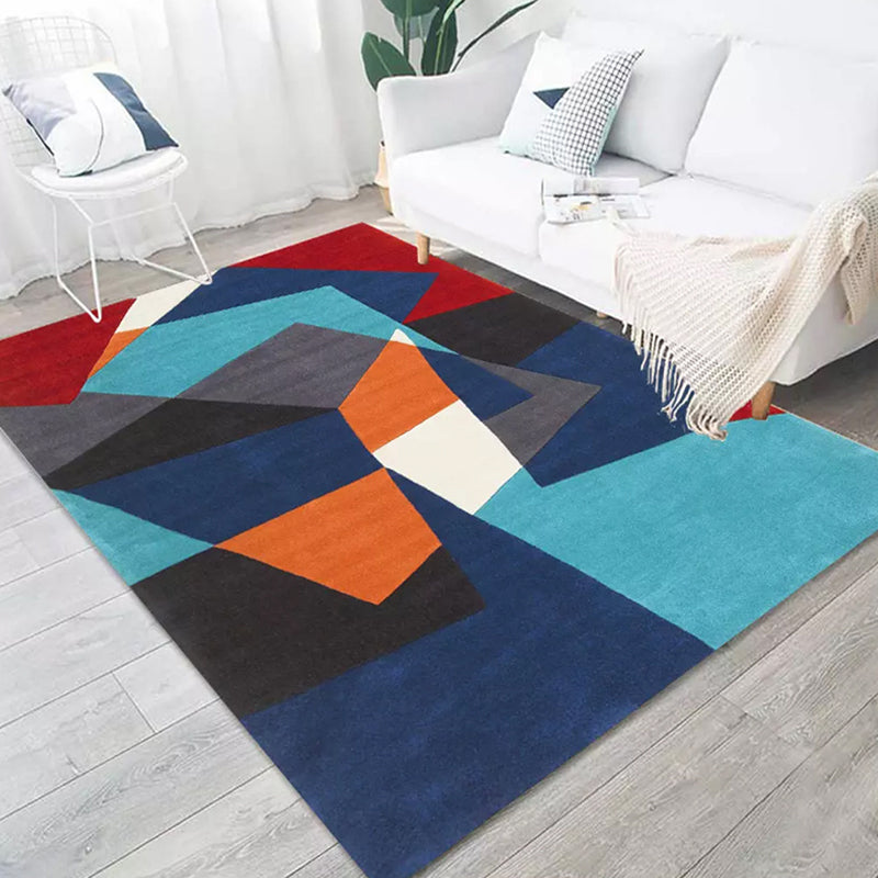 Multicolor Living Room Rug Colorblock Geometric Pattern Rug Polyester Washable Anti-Slip Pet Friendly Area Rug Dark Blue Clearhalo 'Area Rug' 'Modern' 'Rugs' Rug' 1716196