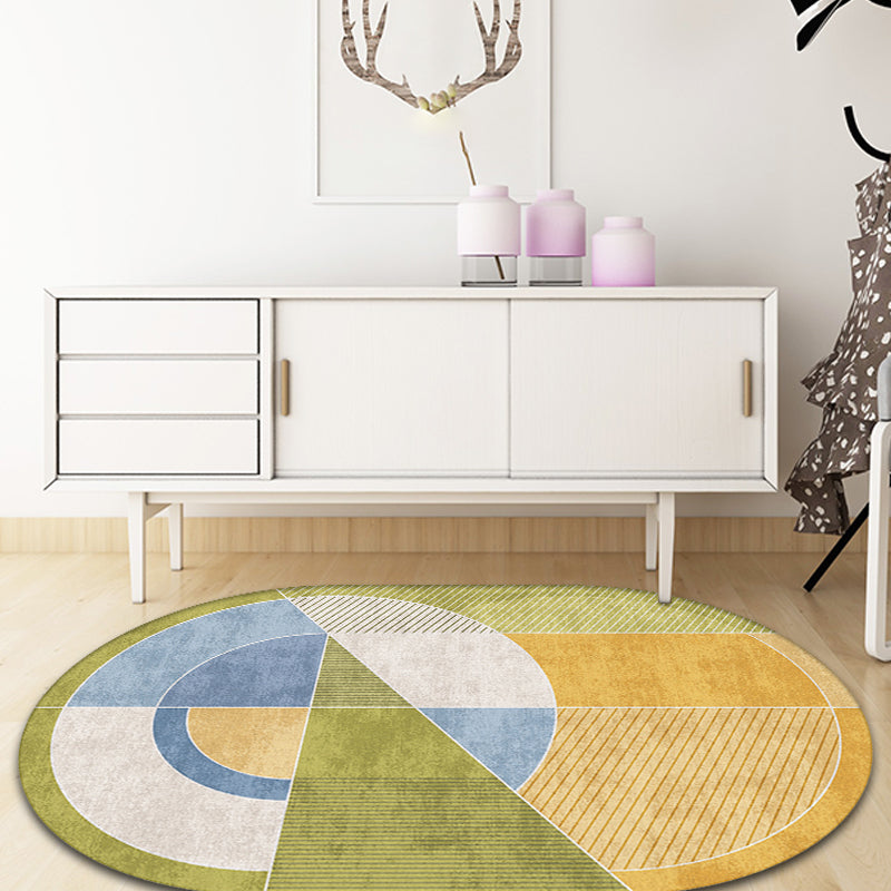 Green and Yellow Bedroom Rug Novelty Colorblock Geometry Pattern Area Rug Polyester Pet Friendly Carpet Clearhalo 'Area Rug' 'Rug' 1716211