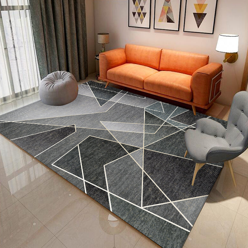 Contemporary Living Room Rug Colorblock Geometric Pattern Rug Polyester Washable Anti-Slip Pet Friendly Area Rug Smoke Gray Clearhalo 'Area Rug' 'Modern' 'Rugs' Rug' 1716244