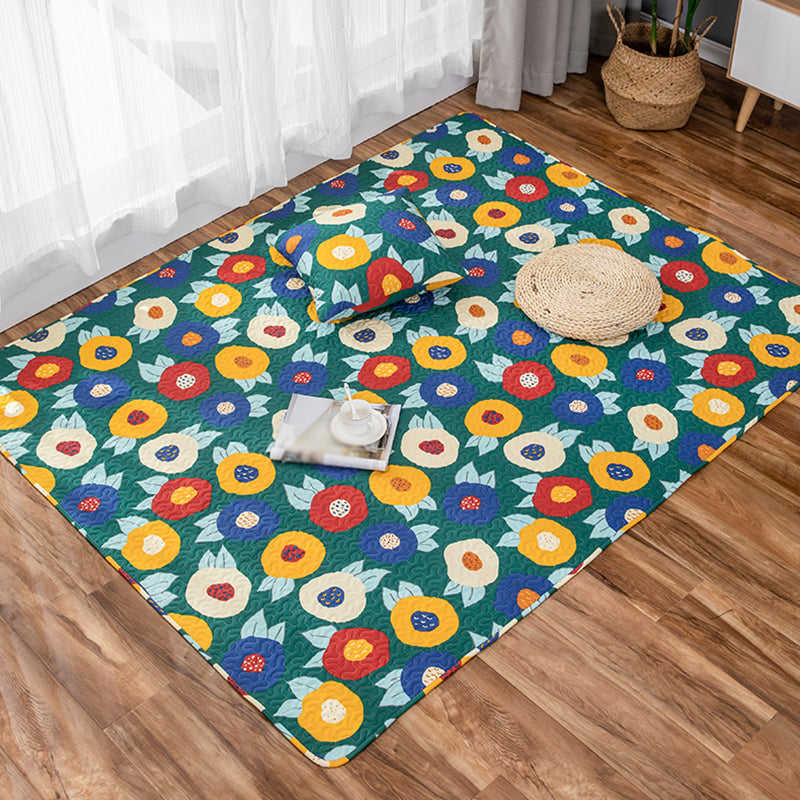 Kids Floral Pattern Rug with Character Beige and Green Cotton Rug Washable Pet Friendly Non-Slip Area Rug for Child's Bedroom Green Clearhalo 'Area Rug' 'Rug' 1716278