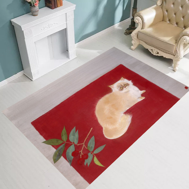 Novelty Cat Pattern Rug Red and Black Polyester Washable Pet Friendly Area Rug for Decoration Clearhalo 'Area Rug' 'Rug' 1716393