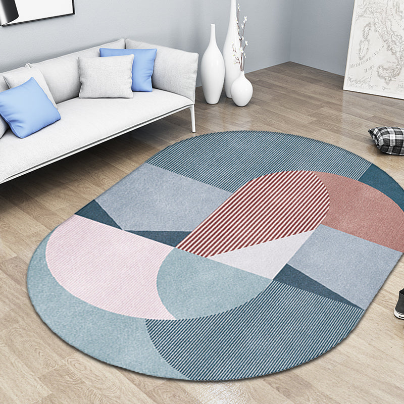 Grey and Blue Bedroom Rug Novelty Colorblock Stripe Pattern Area Rug Polyester Pet Friendly Carpet Clearhalo 'Area Rug' 'Rug' 1716409