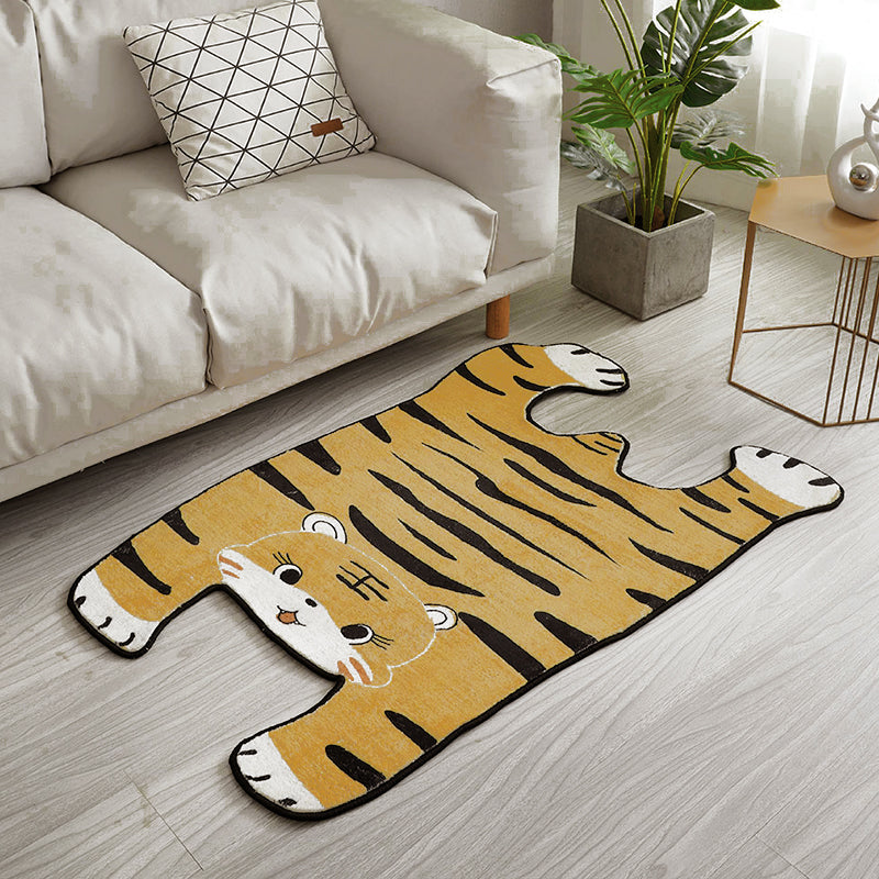 Grey and Yellow Irregular Rug Nursery Kids Animal Tiger Pattern Area Rug Polyester Pet Friendly Carpet Clearhalo 'Area Rug' 'Rug' 1716454