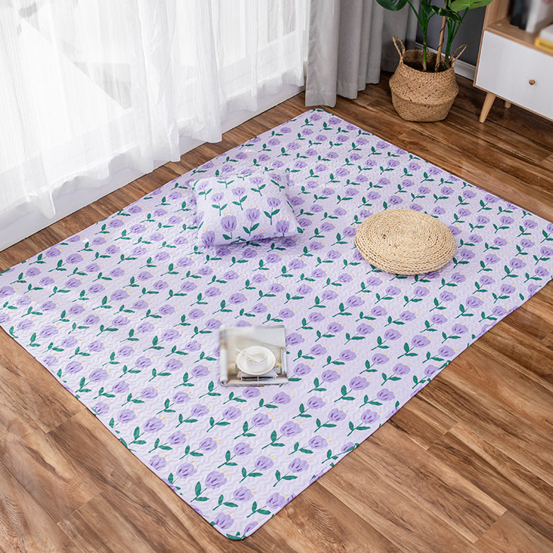 Green and Purple Kids Rug Cotton Flower Rug Pet Friendly Washable Anti-Slip Backing Carpet for Decoration Purple Clearhalo 'Area Rug' 'Rug' 1716539