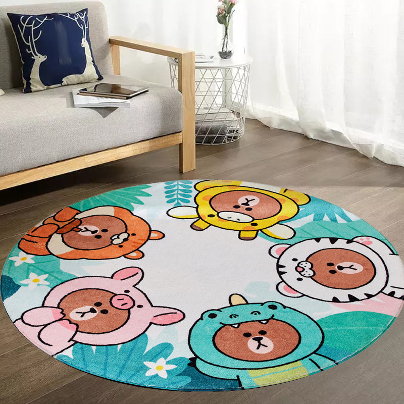 Kids Cartoon Bear Pattern Rug Green and Brown Polyester Rug Washable Pet Friendly Non-Slip Area Rug for Child's Bedroom Clearhalo 'Area Rug' 'Rug' 1716638