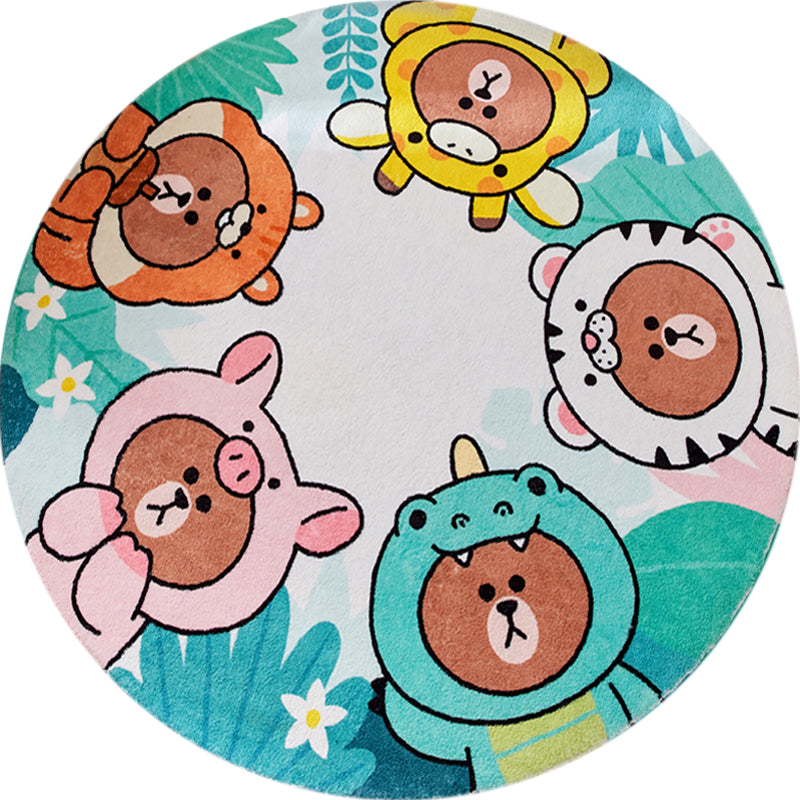 Kids Cartoon Bear Pattern Rug Green and Brown Polyester Rug Washable Pet Friendly Non-Slip Area Rug for Child's Bedroom Clearhalo 'Area Rug' 'Rug' 1716639