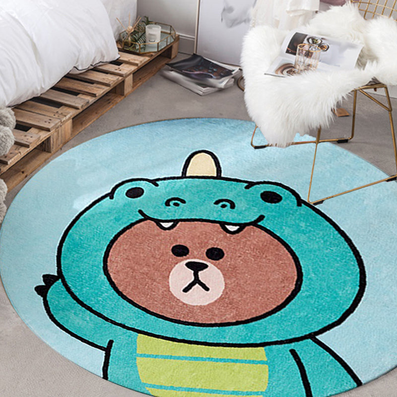 Kids Cartoon Bear Pattern Rug Green and Brown Polyester Rug Washable Pet Friendly Non-Slip Area Rug for Child's Bedroom Clearhalo 'Area Rug' 'Rug' 1716643