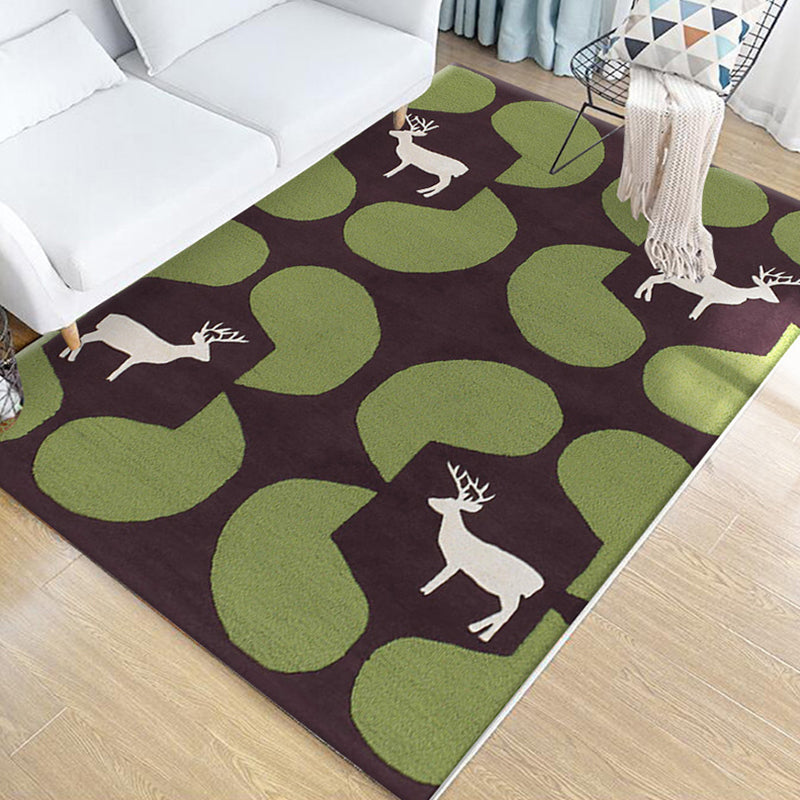 Kids Animal Pattern Rug Green Multicolor Polyester Rug Washable Pet Friendly Non-Slip Area Rug for Child's Bedroom Green Clearhalo 'Area Rug' 'Rug' 1716652