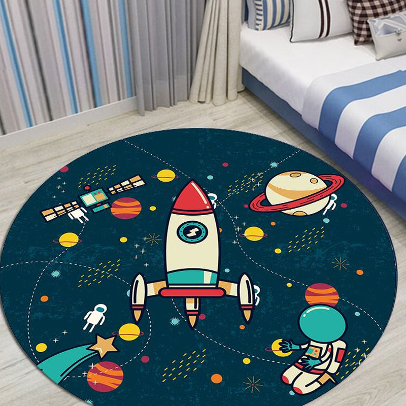 Kids Outer Space Pattern Rug Black and Blue Polyester Rug Washable Pet Friendly Non-Slip Area Rug for Child's Bedroom Clearhalo 'Area Rug' 'Rug' 1716694