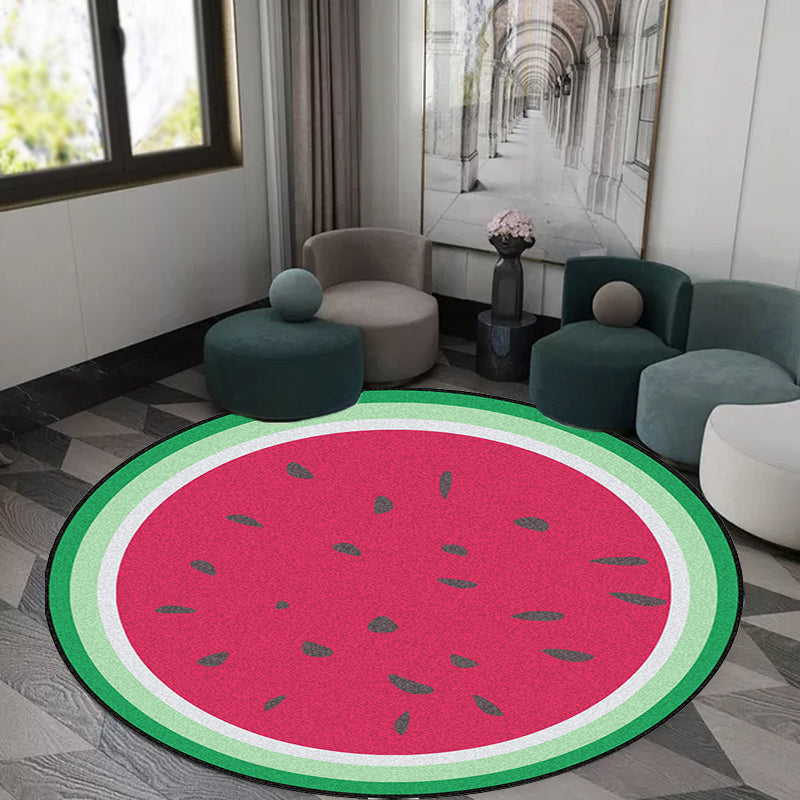 Unique Watermelon Pattern Rug Red and Green Kids Rug Polyester Washable Pet Friendly Anti-Slip Carpet for Children's Room Clearhalo 'Area Rug' 'Rug' 1716768