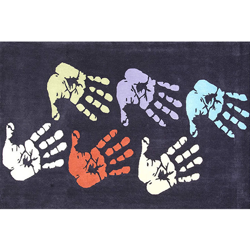 Kids Handprint Pattern Rug Black and Apricot Polyester Rug Washable Pet Friendly Non-Slip Area Rug for Child's Bedroom Clearhalo 'Area Rug' 'Rug' 1716793