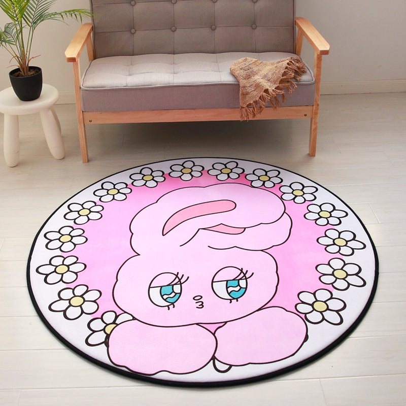 Unique Animal Pattern Rug Pink and Blue Kids Rug Polyester Pet Friendly Washable Non-Slip Backing Area Rug for Nursery Fluorescent Pink Clearhalo 'Area Rug' 'Rug' 1716829