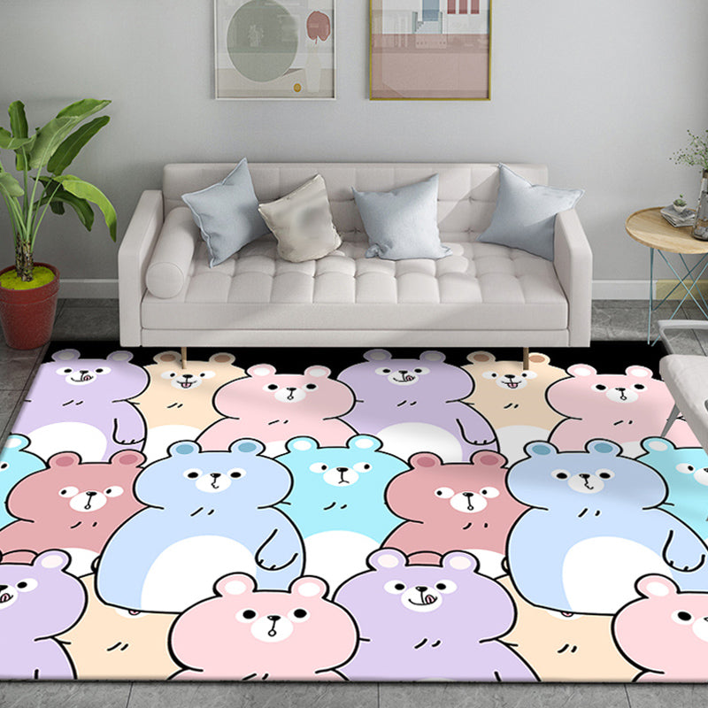 Funky Cartoon Bear Pattern Rug Multicolor Kids Rug Polyester Pet Friendly Washable Area Rug for Nursery Light Purple Clearhalo 'Area Rug' 'Rug' 1716838