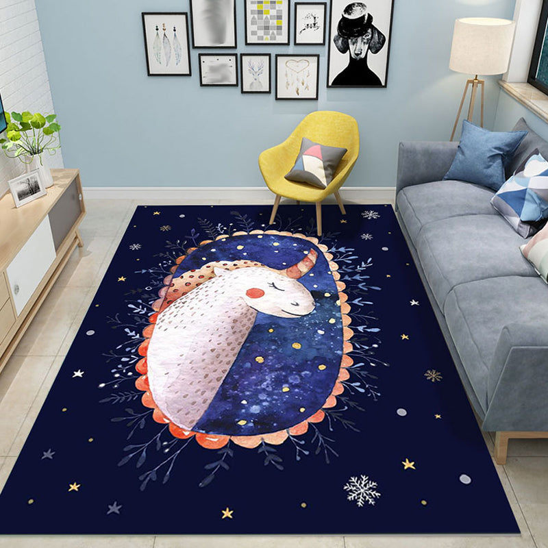 Colorful Cartoon Animal Pattern Rug Pink and Blue Kids Rug Polyester Pet Friendly Washable Non-Slip Backing Area Rug for Nursery Black Clearhalo 'Area Rug' 'Rug' 1716878