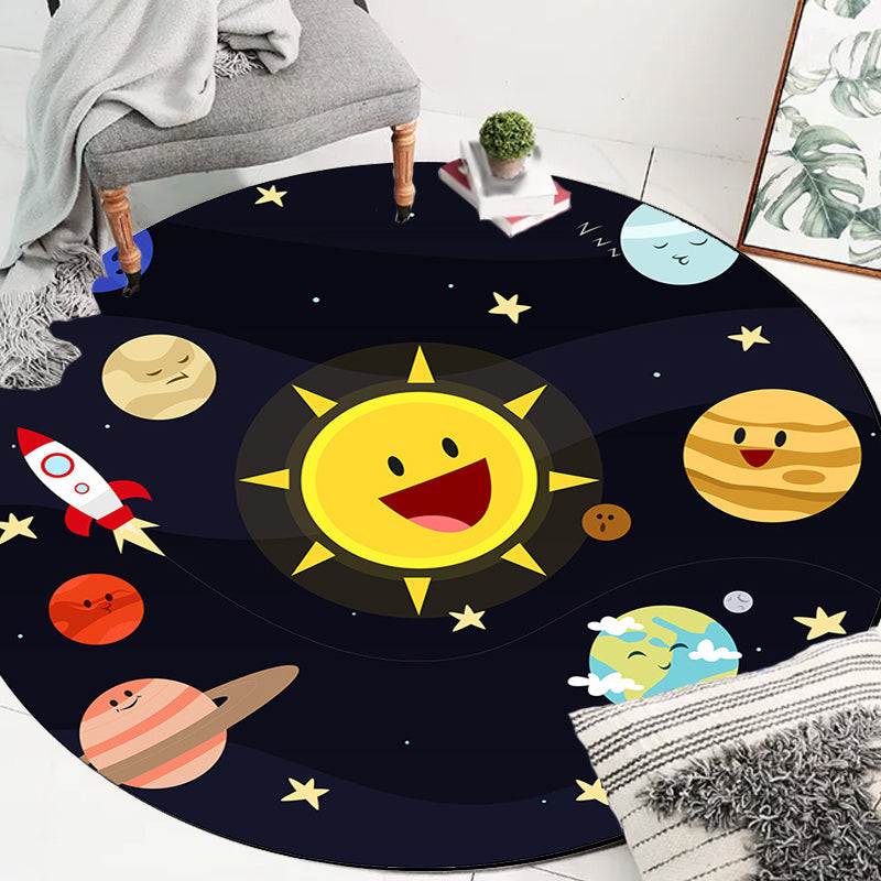 Black Multicolor Kids Rug Polyester Outer Space Pattern Rug Pet Friendly Washable Anti-Slip Backing Carpet for Decoration Clearhalo 'Area Rug' 'Rug' 1717026