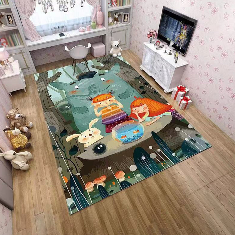 Pink and Green Kids Rug Polyester Cartoon Character Pattern Rug Pet Friendly Washable Anti-Slip Backing Carpet for Decoration Light Green Clearhalo 'Area Rug' 'Rug' 1717070