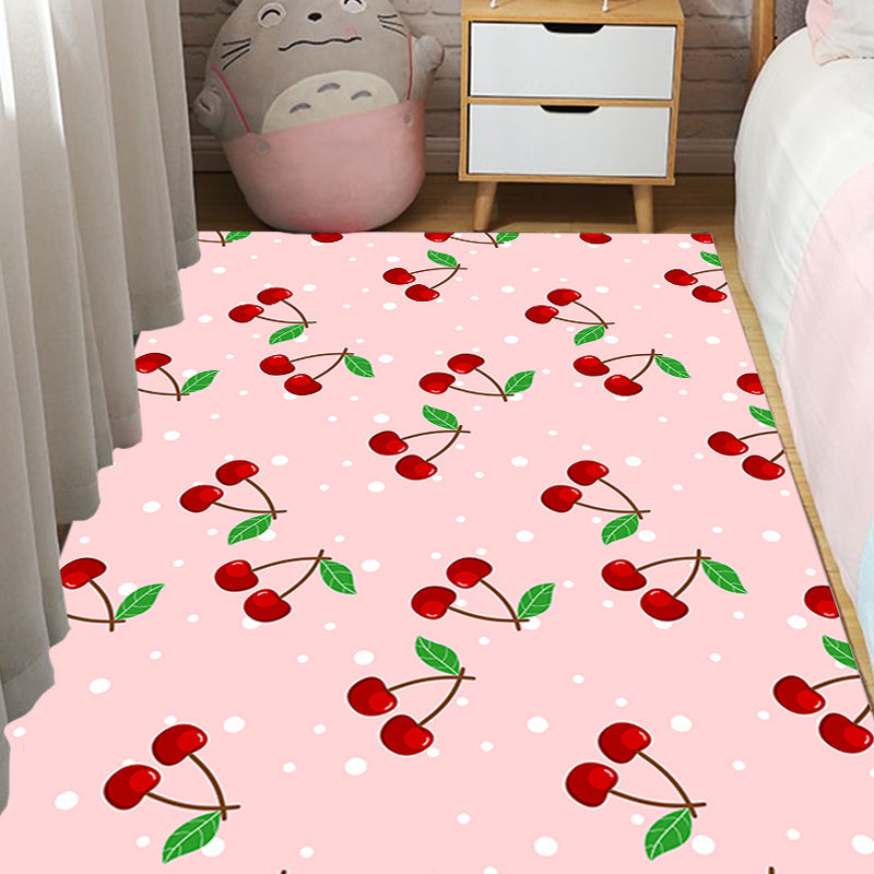 Pink Kids Rug Synthetics Cherry Pattern Rug Pet Friendly Washable Anti-Slip Backing Carpet for Decoration Pink Clearhalo 'Area Rug' 'Rug' 1717089